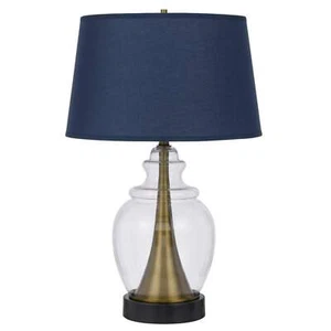 30" Black Metal Urn Table Lamp With Navy Blue Empire Shade - Picture 1 of 1