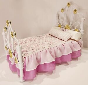 American Girl Doll Rebecca's BeForever White Metal Bed And Pink Bedding 