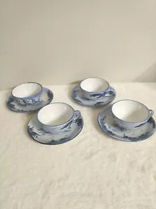 Cups And Saucers 4 Sets Demitasse Ceramic Blue/White by S. Giorgio Albisola - Picture 1 of 18