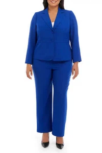 Le Suit Plus Size Crepe Two Button Notch Collar Jacket and Trouser Pant Set - Picture 1 of 2