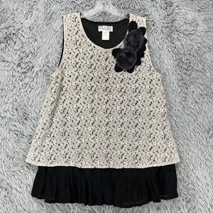 Lady Noiz Tunika Tank Top Damen XL grau schwarz Spitze Rosette Hippie Boho Artsy - Bild 1 von 9