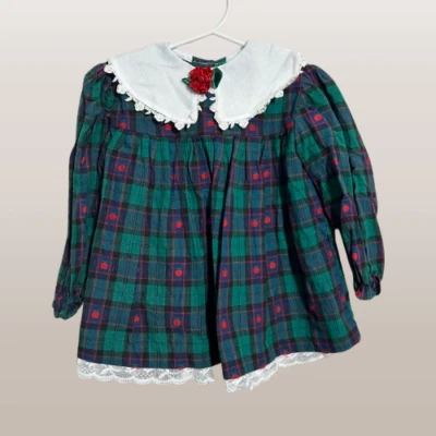 Vestido De Colección Carters Niñas Bebé a Cuadros 24M Bordado Manzanas Cuello Verde Otoño Años 90 Foto 1 de 4