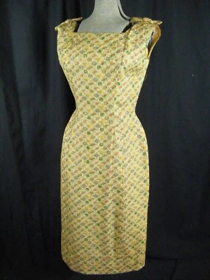 SUZY PERETTE  Vtg 50s Designer Metallic Gold Floral Bows Dress-Bust 35/2XS-XS - Image 1 of 4
