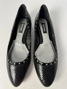 White House Black Market Sz 7 M Flats Shoes Womens Snake Black Skin Print Studs - Picture 1 of 5