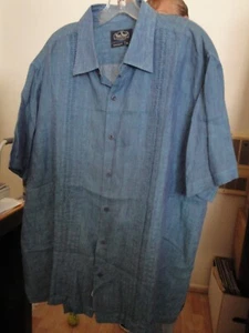 New! NAT NAST Blue Denim Embroidered Short Sleeve Button Front 100% Linen XL - Picture 1 of 5