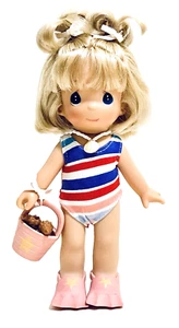 Precious Moments Beach Themed 8" Vinyl Doll In Swimsuit With Bucket & Flippers - Picture 1 of 3