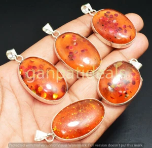 Baltic Amber Gemstone Pendant 925 Silver Plated Wholesale 10pcs Jewelry Lots - Picture 1 of 1