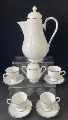 Noritake Ireland Tea Set, White Porcelain, Silver Trim, Complete Set - #1008 - Image 1 of 4