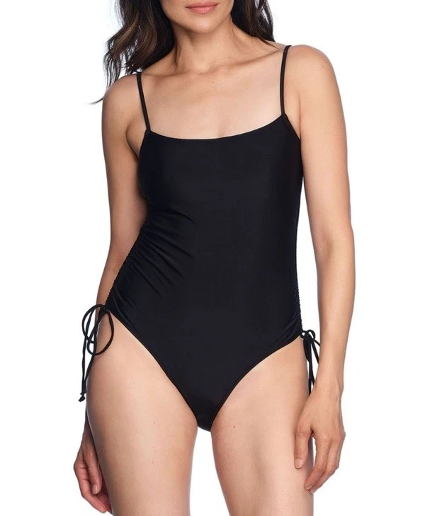 Loft Women's Shirred Side Tie One-Piece Swimsuit Size XL Black