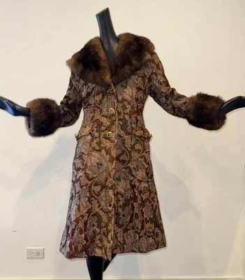 Vtg 60s 70s Brocade MOD Carpet Coat Fur Trimmed Princess Tapestry Dress Jacket S - Image 1 of 4