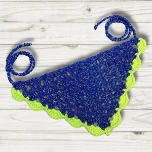 New Granny Square Crochet Bandana - Sour Blue with Lime Green Border - Picture 1 of 1