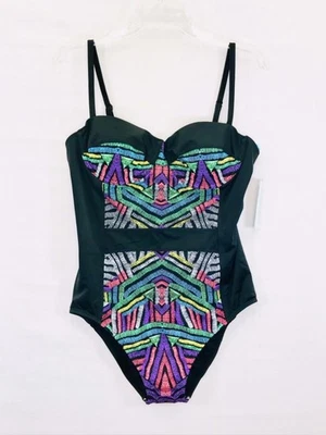 Miracle Brand Beach Betty Swimsuit One Piece Sz Large Multicolor Striped New NWT - Image 1 of 4