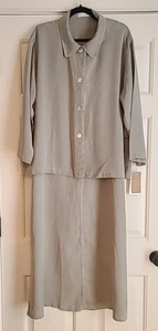Locker geschnittenes grau/grünes ärmelloses Maxikleid/Langarmjacke Größe 1X neu mit Etikett Tencil - Bild 1 von 14