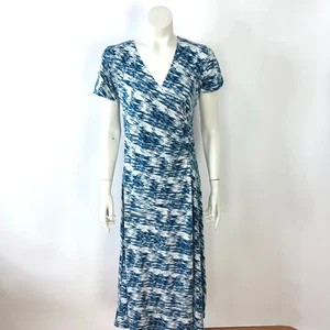 Soft Surroundings Petite Small Faux Wrap Abstract Cinched Midi Dress Blue Green - Picture 1 of 13