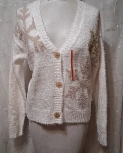Nuevo Cárdigan Gráfico Copo de Nieve Talla 33 DEGREES Talla Extra Pequeña MUY SUAVE Blanco/Dorado - Imagen 1 de 6