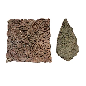 Antique Hand Carved Wood Floral Fabric Textile Wallpaper Printing Block Stamp - Picture 1 of 4