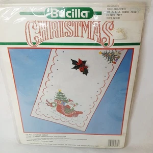 Vtg. Bucilla Christmas Table Runner Cross Stitch Kit INCOMPLETE SEE DISCRIPTION - Picture 1 of 3