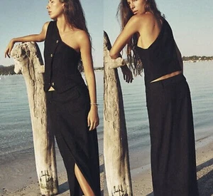 Size S M New Women Zara One Shoulder Vest Top And Skirt Linen Black - Picture 1 of 9