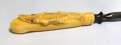 Antique Antler Hand Carved Alligator Handle Knife Sharpening Steel France 11.25" - Image 1 of 3