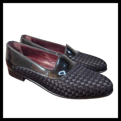 NINO FERRETTI Milano Italy Woven Patent Leather Slip On Loafer Shoes Men's 9 - Image 1 of 4