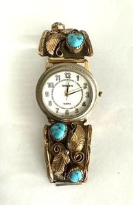 Vintage 1/20 12k Gold Filled Watch Band End Tips w/ Turquoise Stones/Gruen Watch - Picture 1 of 10