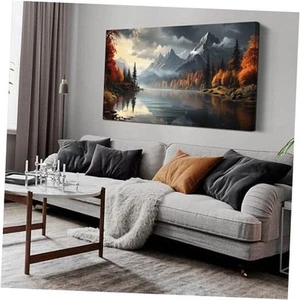 Landscape Wall Art for Living Room Bedroom Home Office Gray Wall Art Mountain - Picture 1 of 7