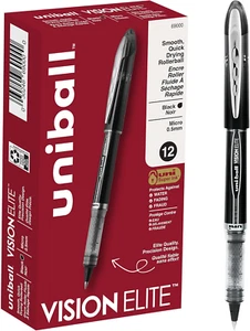 Uni-Ball Vision Elite Rollerball Pens Fine Point Micro Tip, 0.5Mm, Black, 12 Pac - Picture 1 of 12