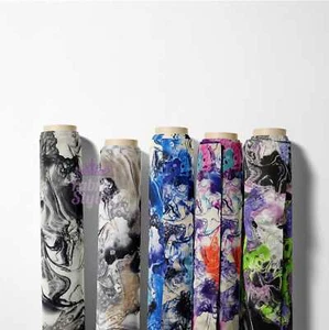 Tie Dye Marble Fabric | Jersey Scuba & Spandex Swimwear Pink Purple Blue - Picture 1 of 1