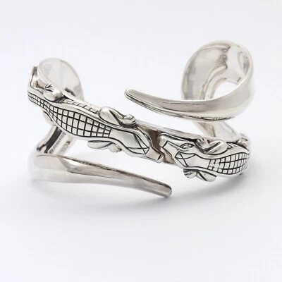 Barry Kieselstein Cord Sterling Silver Alligator Diamond Eyes Cuff Bracelet - Image 1 of 4