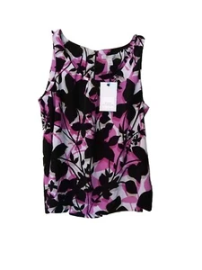 NWT Dana Buchman Floral Tank/ Blouse Size Small. Black, White, Gray Fushia. - Picture 1 of 10