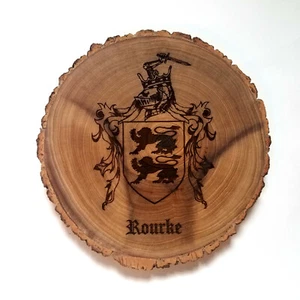 Custom Family Crest Tree Slice Wall Plaque Large Engraved Rustic 12" Tree Round - Picture 1 of 8