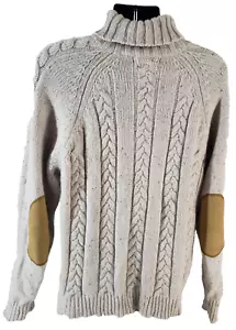ORVIS Mens Elbow Patches Sweater SIZE M Turtleneck Beige Long Sleeves Wool Nylon - Picture 1 of 13