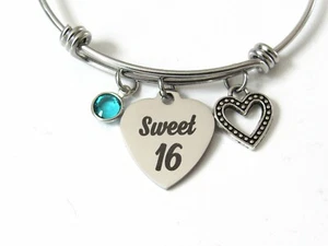 Sweet 16 Bracelet with Birthstone, Sweet 16 Jewelry, Birthday Gift for Daughter  - Picture 1 of 3