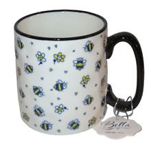 10 Strawberry Street BELLA SMILEY BEES AND DAISIES Black Ceramic Mug - New