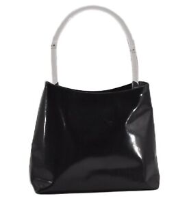 Authentic PRADA Vintage Enamel Plastic Shoulder Bag Purse Black 2922G