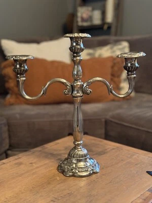 Candelabro vintage Godinger 3 brazos placa plata Art Nouveau barroco rococó 14x12 Foto 1 de 4