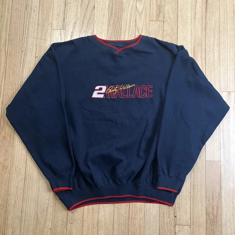 Vintage 90s Rusty Wallace #2 NASCAR Racing Blue Crewneck Sweatshirt Men's XL Cover