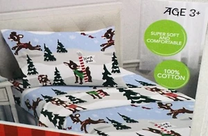 Set lenzuola doppia flanella renna naso rosso Rudolph ~ NUOVO 3 pezzi - Foto 1 di 3
