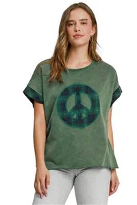 Umgee Peace Applique Round Neck French Terry Top - Picture 1 of 4
