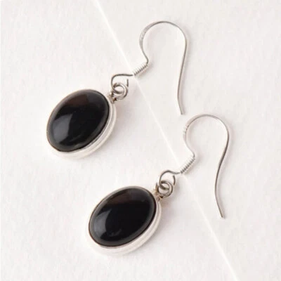 Orecchino Fatto A Mano In Argento Sterling 925 Con Gemma Di Onice Nero S-41 - Immagine 1 di 4