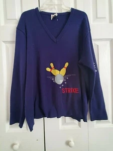 Bowling Themed Strike Split Spare V-Neck Cardigan Sweater Vintage RARE OOAK - Picture 1 of 9