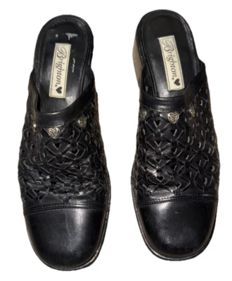 Brighton Black Leather Woven Mules Size 9.5 M - Image 1 of 4