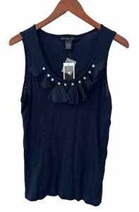 Design History Womens Sleeveless Embellished Navy Blue Top Large NWT - Picture 1 of 5