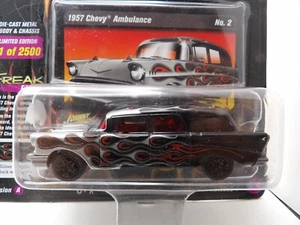 1957 CHEVY AMBULANCE 2018 JOHNNY LIGHTNING BLACK WITH FLAMES 1:64 DIE-CAST - Picture 1 of 2