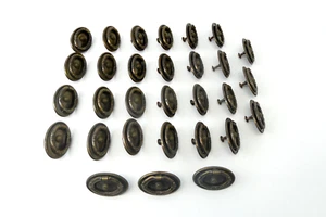 Set 30 Vintage Brass Plated Metal Oval Decorative Furniture Dresser Drawer Pulls - Picture 1 of 19