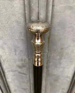 Beautiful Victorian Brass & Solid Wooden Walking Stick Sterling Silver For Gift - Picture 1 of 3