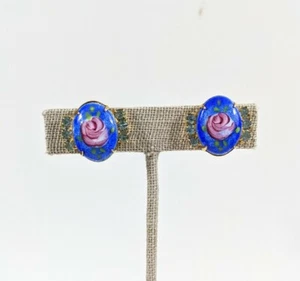 Pendientes Vintage Estrás y Diseño Rosa Vidrio Tornillo Trasero Sin Perforar  - Imagen 1 de 6