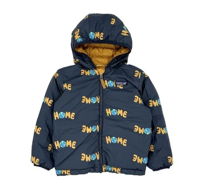Chaqueta de Plumón Reversible Planet Home Usada en Excelente Condición Patagonia Little Boys en Azul Marino y Marrón 4 Foto 1 de 4