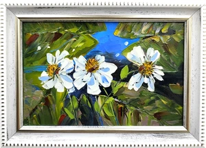 Dipinto olio fiori in fiore 4x6 pollici fiori selvatici bianchi olio originale Impasto Art - Foto 1 di 9