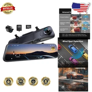 Pro 4K Mirror Dash Cam: 12" Display, ADAS, BSD, Voice Control - Picture 1 of 10